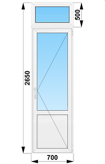 Дверь поворотная с фрамугой с глухим низом 700x2650